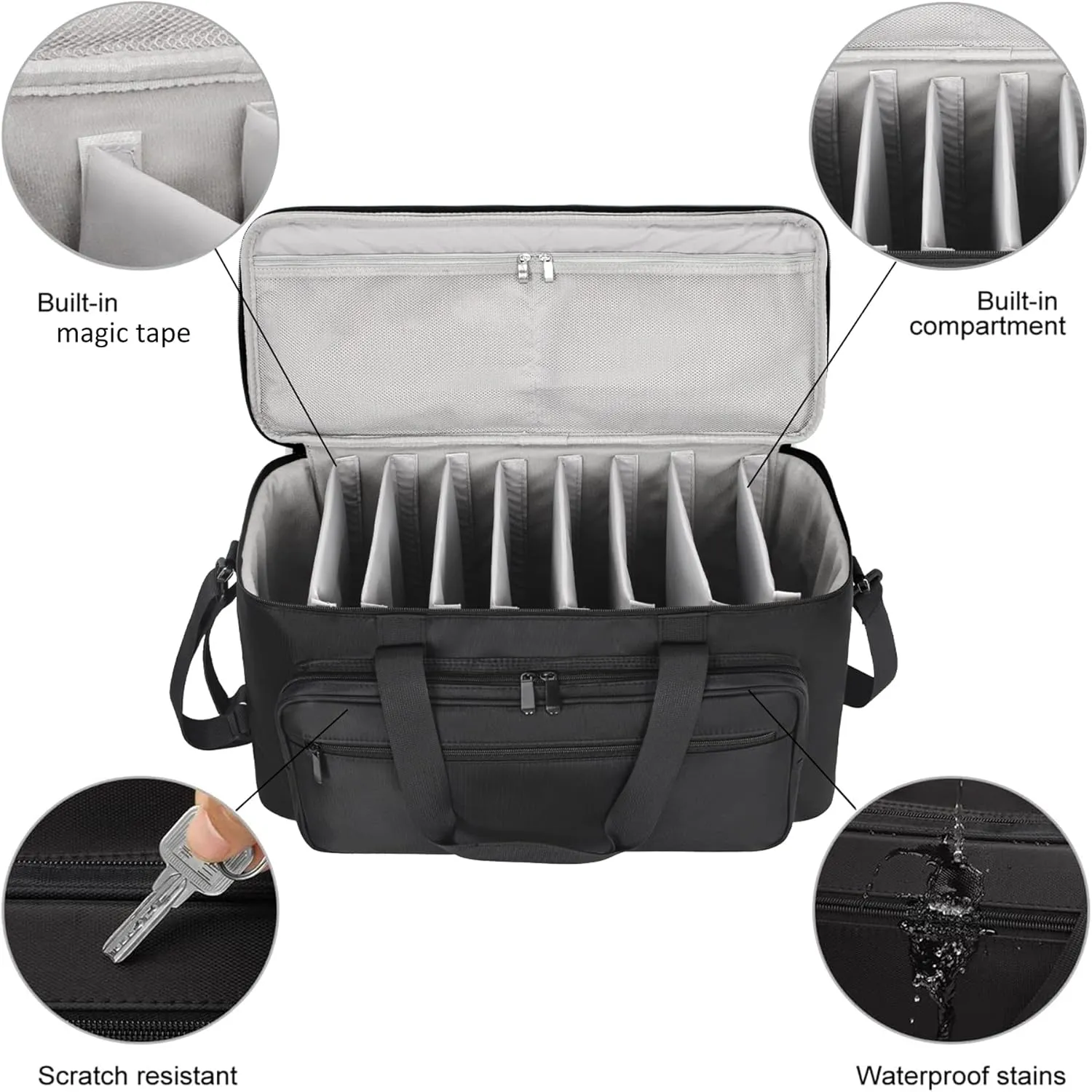 AKOZLIN Large Travel Gig Band Cable File Bag With Detachable Dividers,DJ Cord Organizer Case for Laptop,DJ Gear,Sound Instrument and Musician Accessories