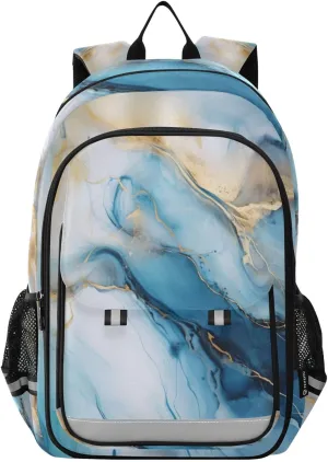 ALAZA Gold Marble Blue Fluid Marble Laptop Backpack Purse for Women Men School Bag 17 Inch Bookbag Student Boys Girls Travel Casual Daypack