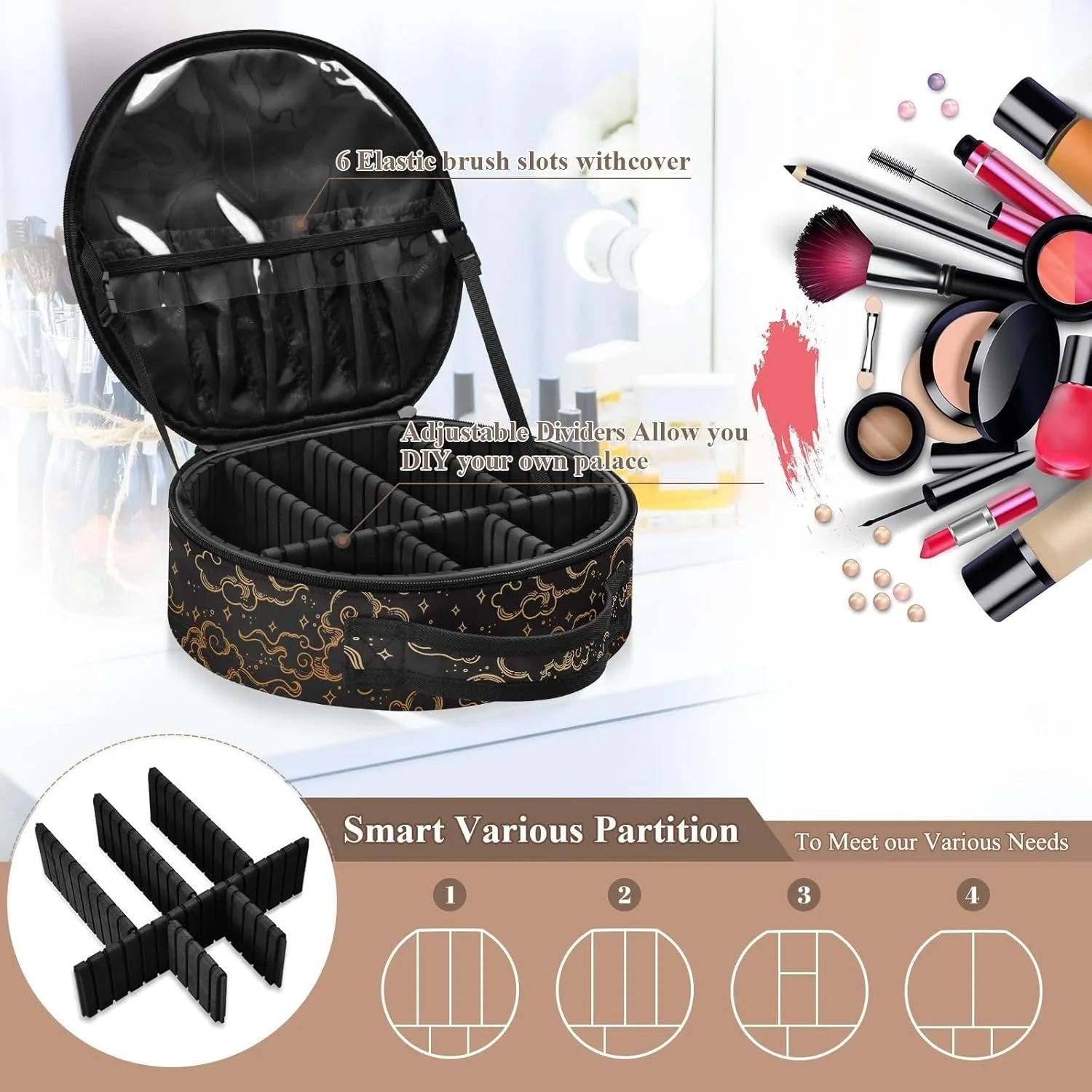 ALAZA Moon Clouds Stars Space Galaxy Travel Cosmetic Organizer Make up Organizer Toiletry Bag