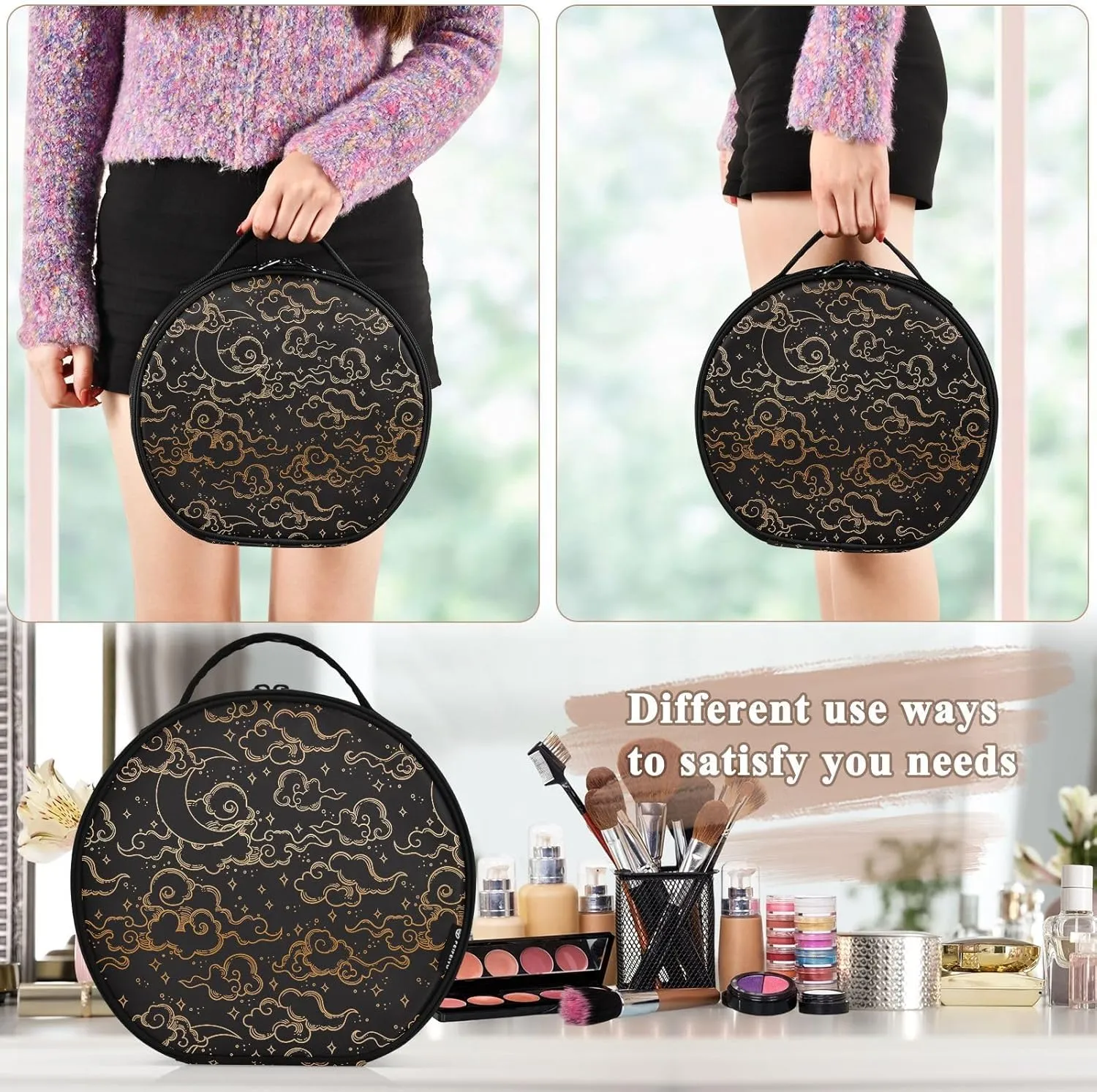 ALAZA Moon Clouds Stars Space Galaxy Travel Cosmetic Organizer Make up Organizer Toiletry Bag