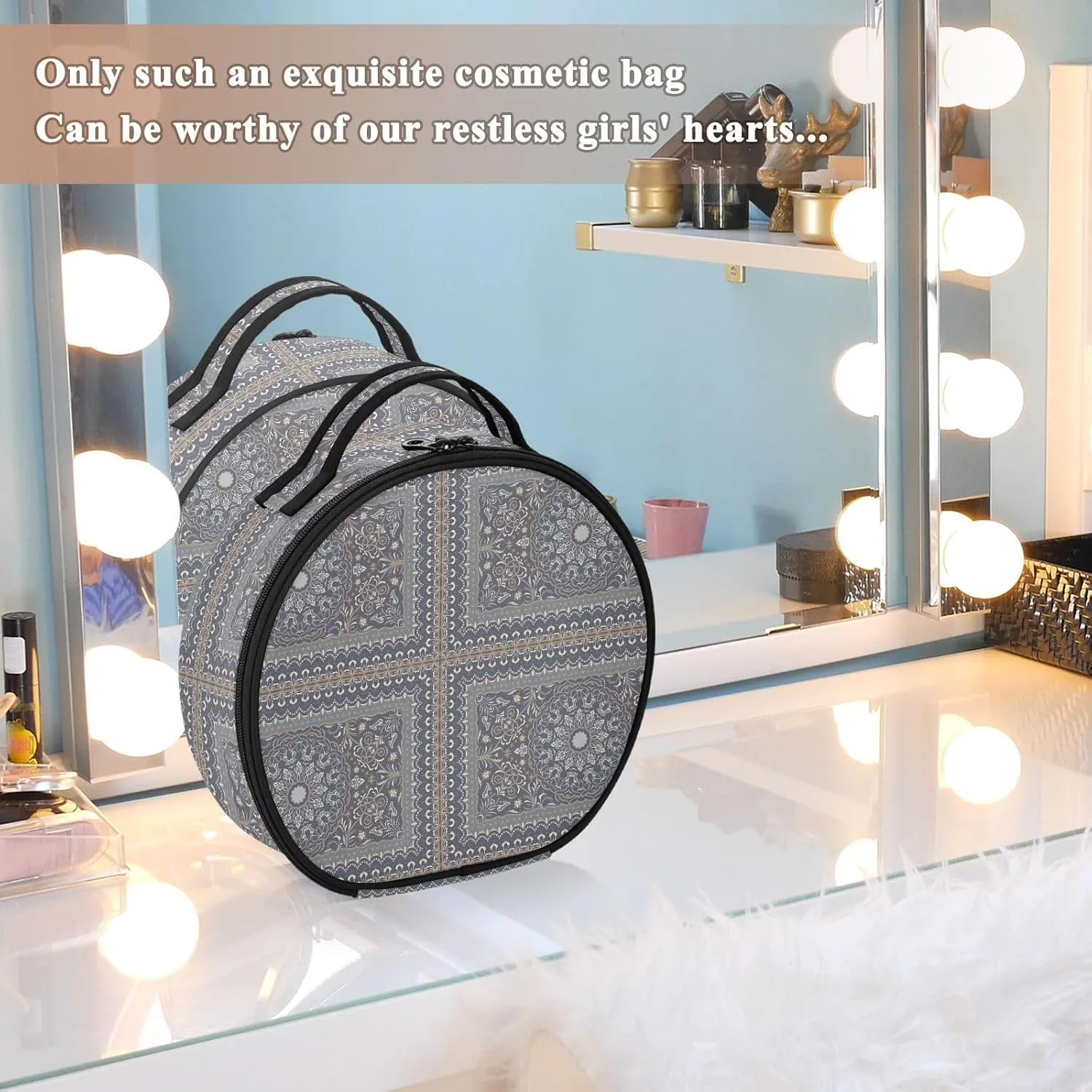 ALAZA Vintage Arabic Pattern Toiletry Bag Travel Makeup Case Organizer for Women