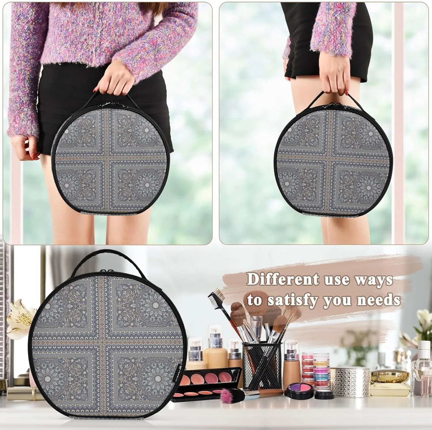ALAZA Vintage Arabic Pattern Toiletry Bag Travel Makeup Case Organizer for Women