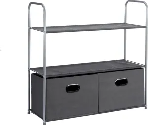 Amazon Basics Closet Storage Organizer with Fabric Bins, Drawers and 3 Shelves, Grey, 32.7" x 12.2" x 31"