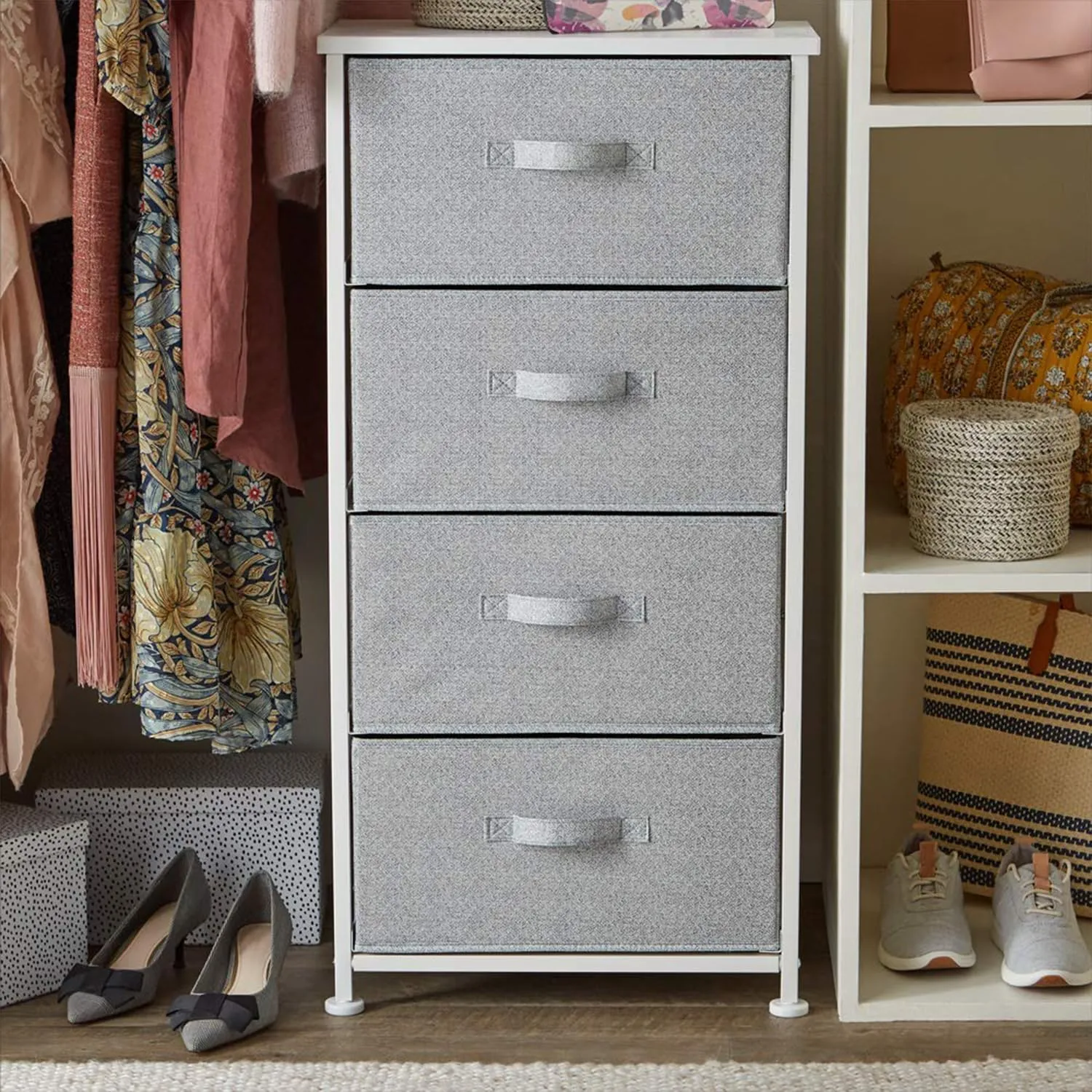 Amazon Basics Fabric 4-Drawer Storage Organizer Unit for Closet, White