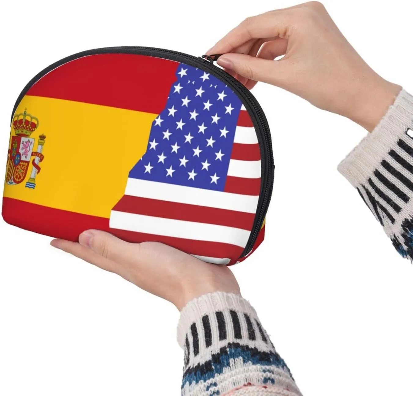 AMAZWI American Spain Flag 2 Pcs Cosmetic Bags Portable Bag Clutch Pouch Travel Purse With Zipper Handbag Organizer,Unisex