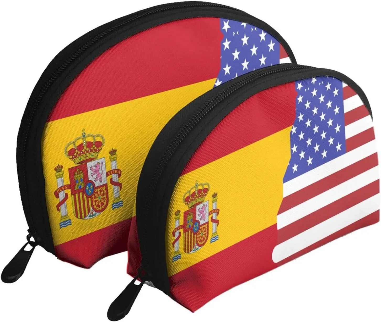 AMAZWI American Spain Flag 2 Pcs Cosmetic Bags Portable Bag Clutch Pouch Travel Purse With Zipper Handbag Organizer,Unisex