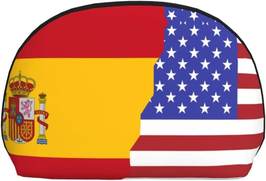AMAZWI American Spain Flag 2 Pcs Cosmetic Bags Portable Bag Clutch Pouch Travel Purse With Zipper Handbag Organizer,Unisex
