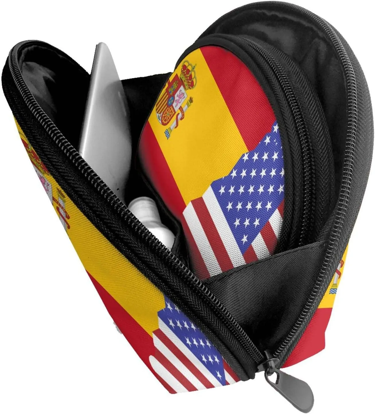 AMAZWI American Spain Flag 2 Pcs Cosmetic Bags Portable Bag Clutch Pouch Travel Purse With Zipper Handbag Organizer,Unisex