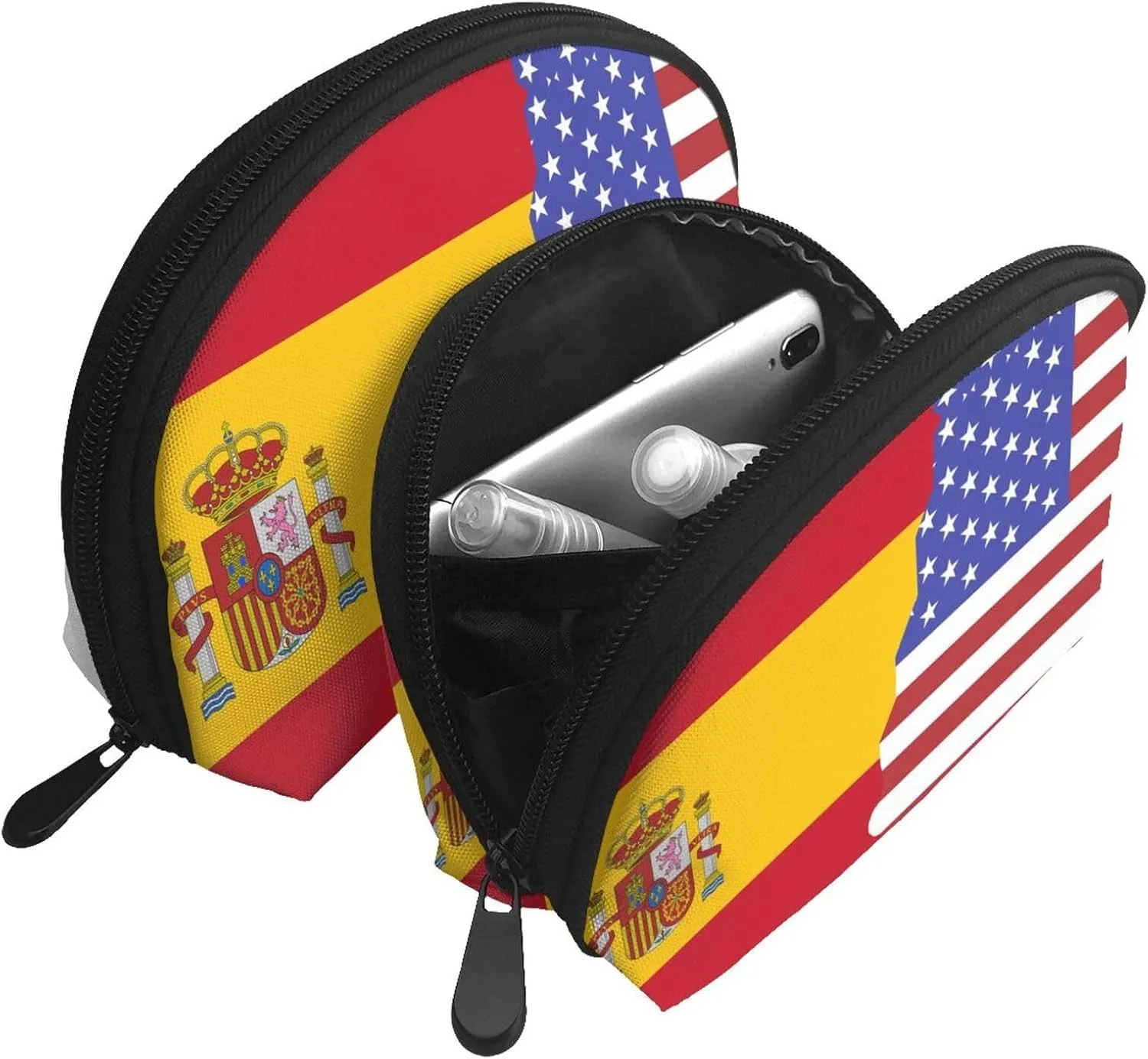 AMAZWI American Spain Flag 2 Pcs Cosmetic Bags Portable Bag Clutch Pouch Travel Purse With Zipper Handbag Organizer,Unisex