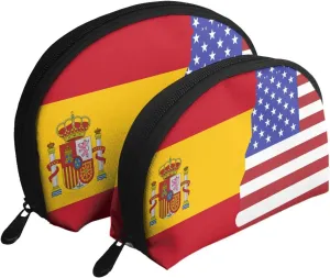 AMAZWI American Spain Flag 2 Pcs Cosmetic Bags Portable Bag Clutch Pouch Travel Purse With Zipper Handbag Organizer,Unisex