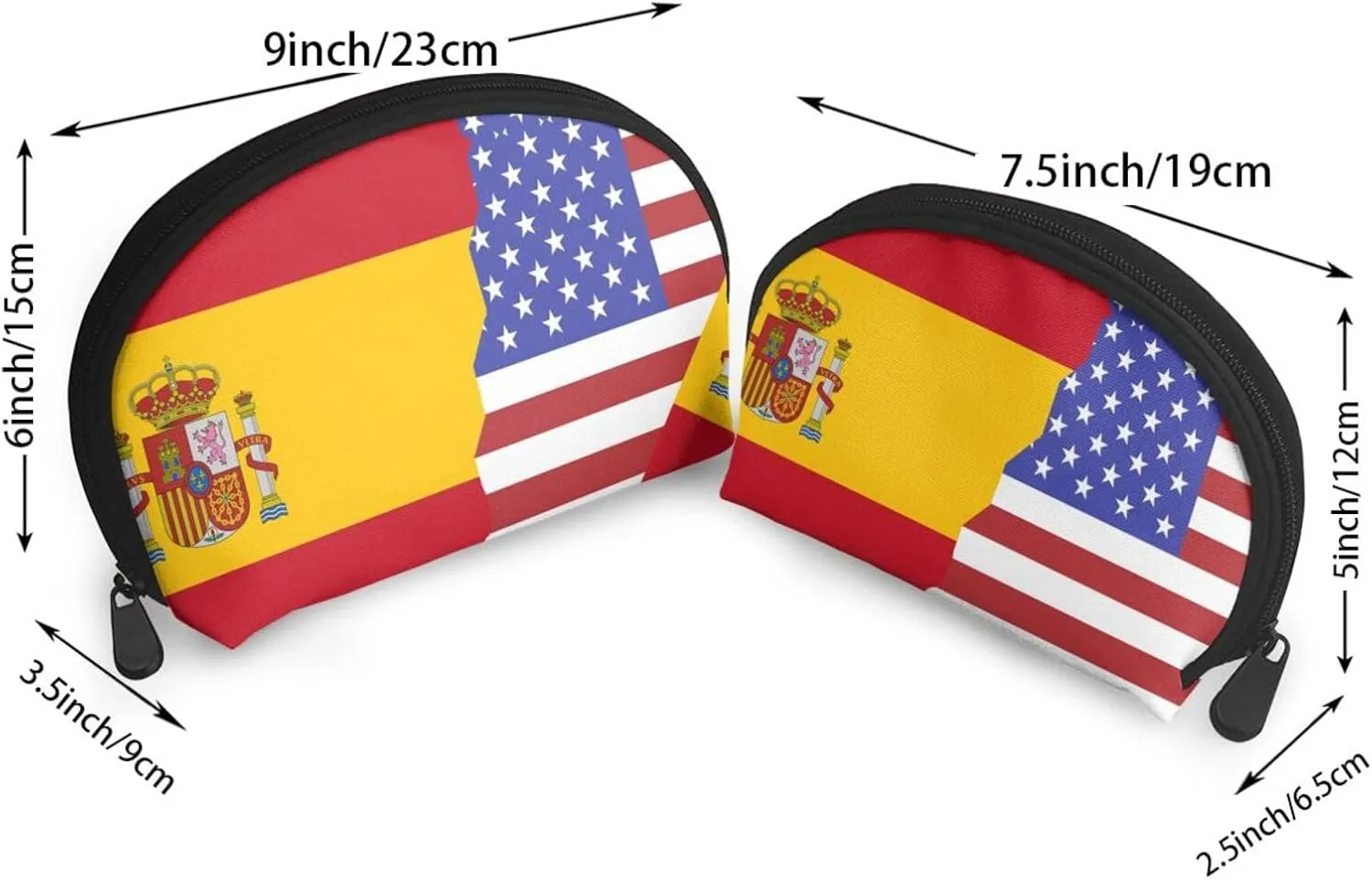 AMAZWI American Spain Flag 2 Pcs Cosmetic Bags Portable Bag Clutch Pouch Travel Purse With Zipper Handbag Organizer,Unisex