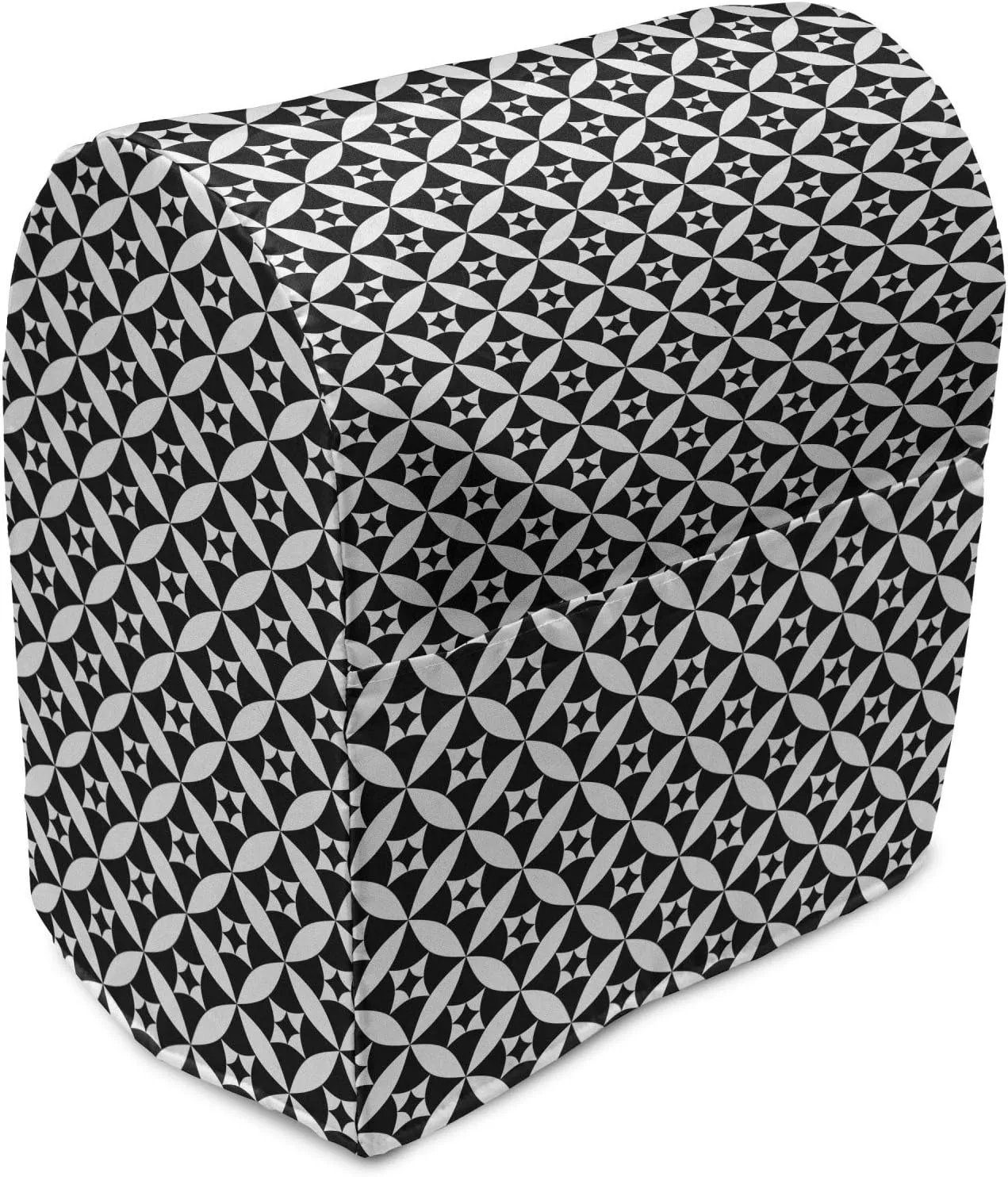 Ambesonne Abstract Stand Mixer Cover, Checkerboard Texture Inspired Modern Monochrome Print with Circular Modules, Kitchen Appliance Organizer Bag Cover with a Pocket, 6-8 Quarts, Black and White