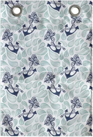 Ambesonne Anchor Hanging Pocket Organizer, Abstract Water Droplets Anchors with Marine Vintage Wavy Ocean, Printed Polyester Storage Bag with Pockets, 14" x 20", Mint Green Dark Blue