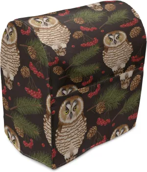 Ambesonne Animal Art Stand Mixer Cover, Rowan Branches Along Fir Spruce Tree Leaves and Owls Nocturnal Birds, Kitchen Appliance Organizer Bag Cover with a Pocket, 6-8 Quarts, Brown and Multicolor