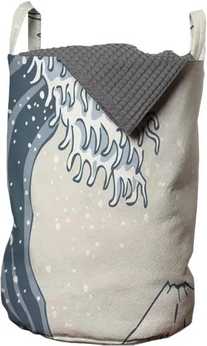 Ambesonne Asian Laundry Bag, The Great Wave in The Japanese Style Cultural Artwork, Hamper Basket with Handle Drawstring Closure for Laundromats, 13" x 19", Petrol Blue Slate Blue