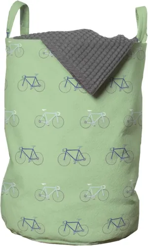 Ambesonne Bicycle Laundry Bag, Rhythmic Motifs of Bikes on Pastel Tone Backdrop Illustration, Hamper Basket with Handles Drawstring Closure for Laundromats, 13" x 19", Pale Green Dark Lavender