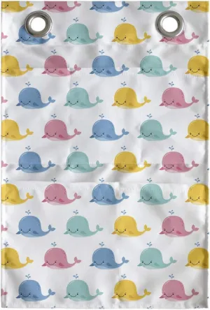 Ambesonne Blue Nautical Hanging Pocket Organizer, Demonstration of Repeated Funny Whales Summer Time Kawaii Style Design, Printed Polyester Storage Bag with Pockets, 14" x 20", White Multicolor