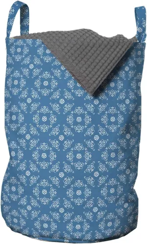 Ambesonne Blue Paisley Laundry Bag, Symmetrical Arrangement Curlicue Style Bicolored Illustration Pattern, Hamper Basket with Handles Drawstring Closure for Laundromats, 13" x 19", Sea Blue Pale Blue