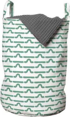Ambesonne Caterpillar Laundry Bag, Pattern of Larva Type Bugs Repeating Spring Season Animals Wildlife, Hamper Basket with Handles Drawstring Closure for Laundromats, 13" x 19", Sea Green and White