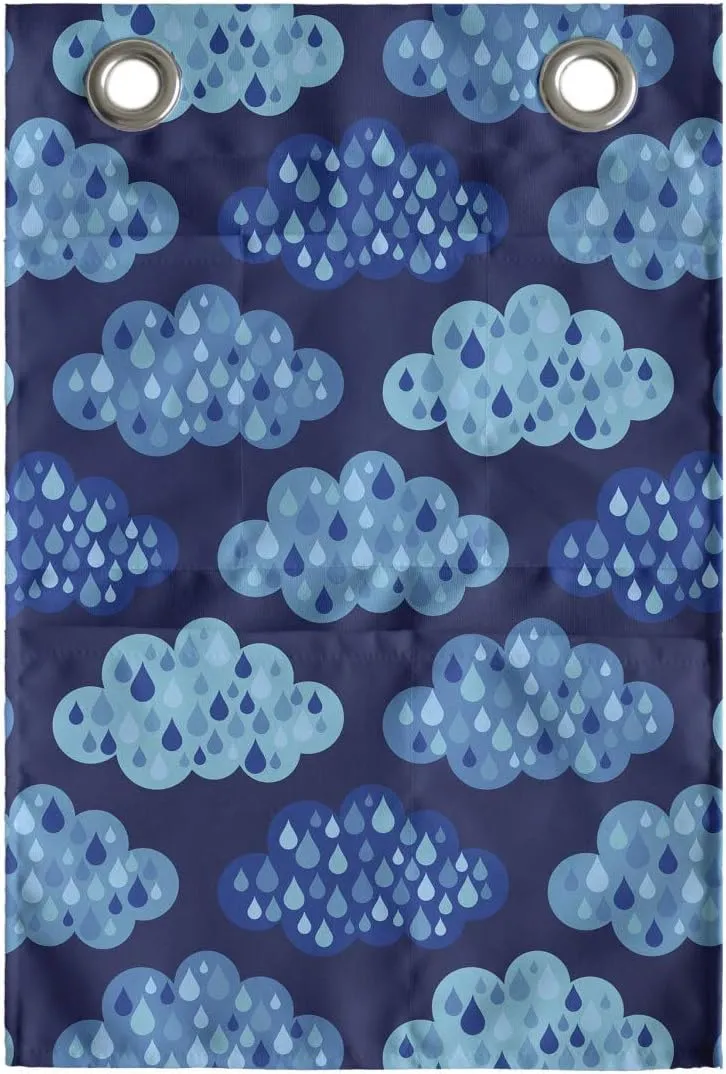 Ambesonne Clouds Hanging Pocket Organizer, Monochrome Cloudscape with Rain Droplets Gloomy Weather, Printed Polyester Storage Bag with Pockets, 14" x 20", Indigo Sky Blue