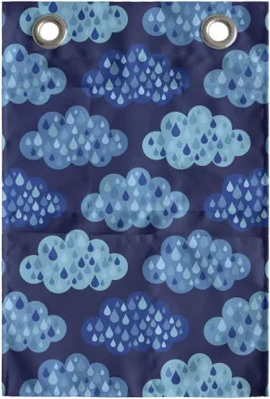 Ambesonne Clouds Hanging Pocket Organizer, Monochrome Cloudscape with Rain Droplets Gloomy Weather, Printed Polyester Storage Bag with Pockets, 14" x 20", Indigo Sky Blue