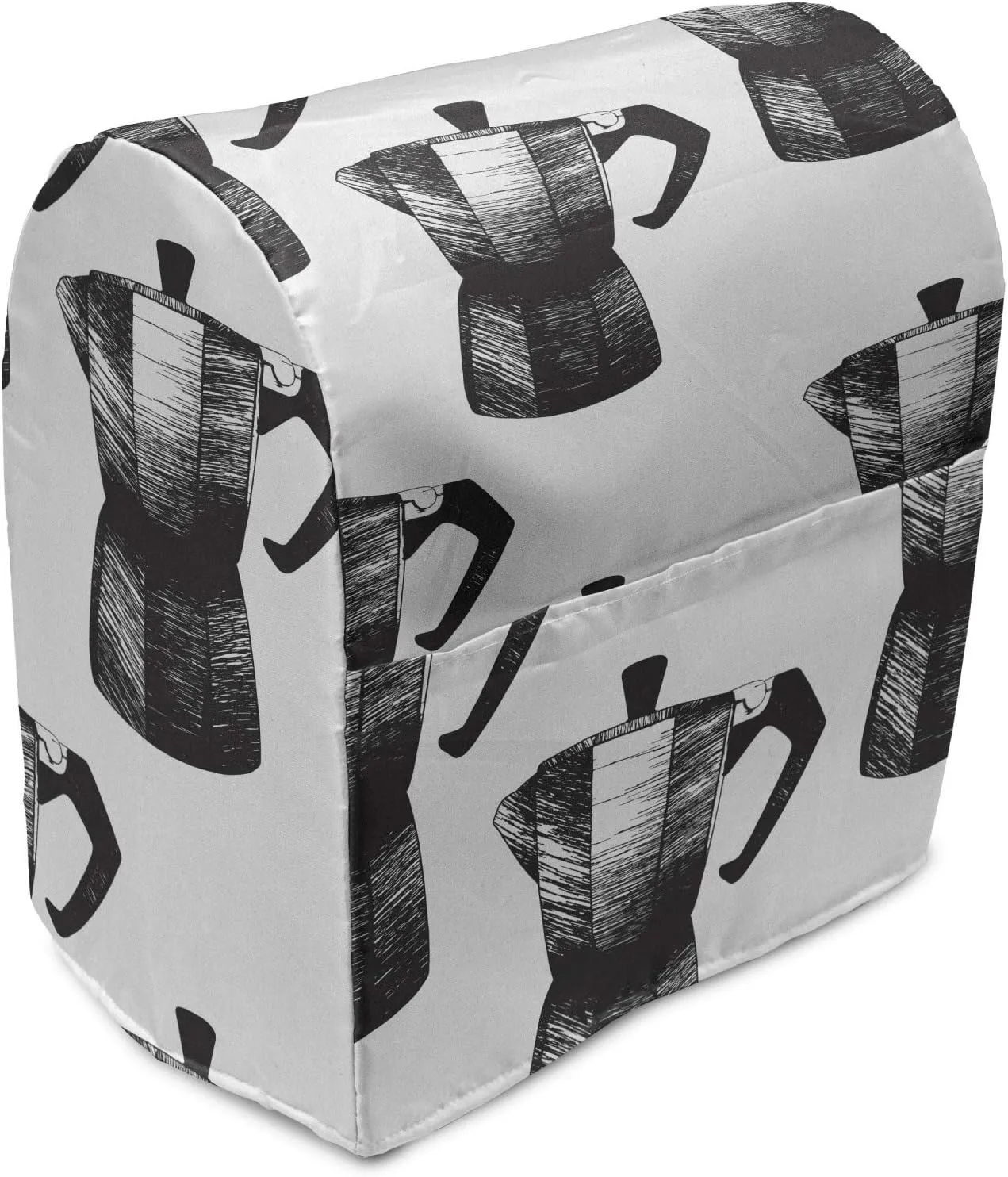 Ambesonne Coffee Stand Mixer Cover, Teapot Moka Mocha Maker Geyser Italian Coffee Brewing Charcoal Sketch, Kitchen Appliance Organizer Bag Cover with a Pocket, 6-8 Quarts, Charcoal Grey and White