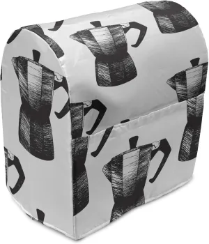 Ambesonne Coffee Stand Mixer Cover, Teapot Moka Mocha Maker Geyser Italian Coffee Brewing Charcoal Sketch, Kitchen Appliance Organizer Bag Cover with a Pocket, 6-8 Quarts, Charcoal Grey and White