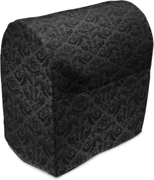 Ambesonne Dark Grey Stand Mixer Cover, Black Damask and Floral Elements Oriental Antique Ornament Vintage, Kitchen Appliance Organizer Bag Cover with a Pocket, 6-8 Quarts, Black Grey