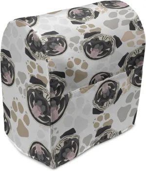Ambesonne Dog Print Stand Mixer Cover, Pug Smiling with Funny Tongue on Paw Prints in Muted and Nude Tones, Kitchen Appliance Organizer Bag Cover with a Pocket, 6-8 Quarts, White and Multicolor