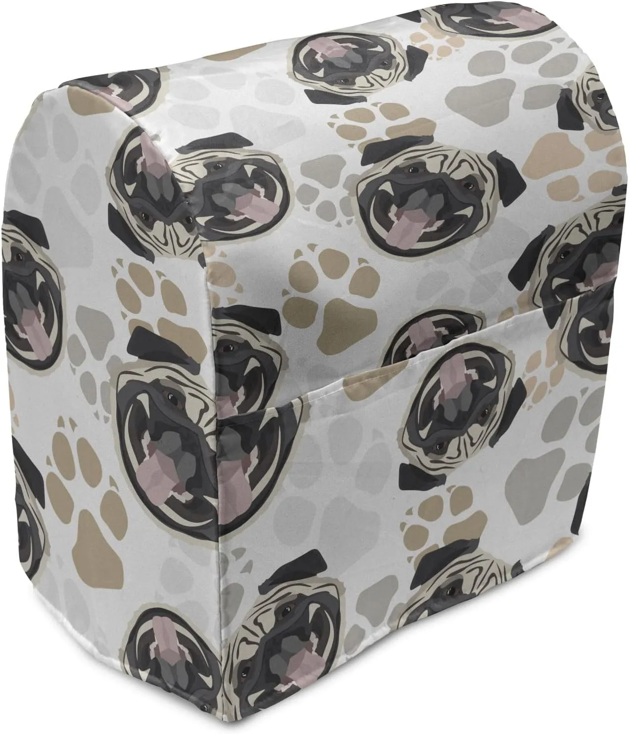 Ambesonne Dog Print Stand Mixer Cover, Pug Smiling with Funny Tongue on Paw Prints in Muted and Nude Tones, Kitchen Appliance Organizer Bag Cover with a Pocket, 6-8 Quarts, White and Multicolor