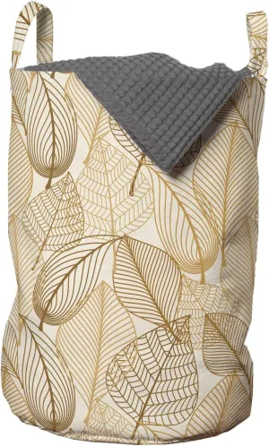 Ambesonne Earth Tones Laundry Bag, Autumn Leaves Harvest Seasonal Faded Deciduous Trees Fall Pattern, Hamper Basket with Handles Drawstring Closure for Laundromats, 13" x 19", Brown Pale Brown Beige