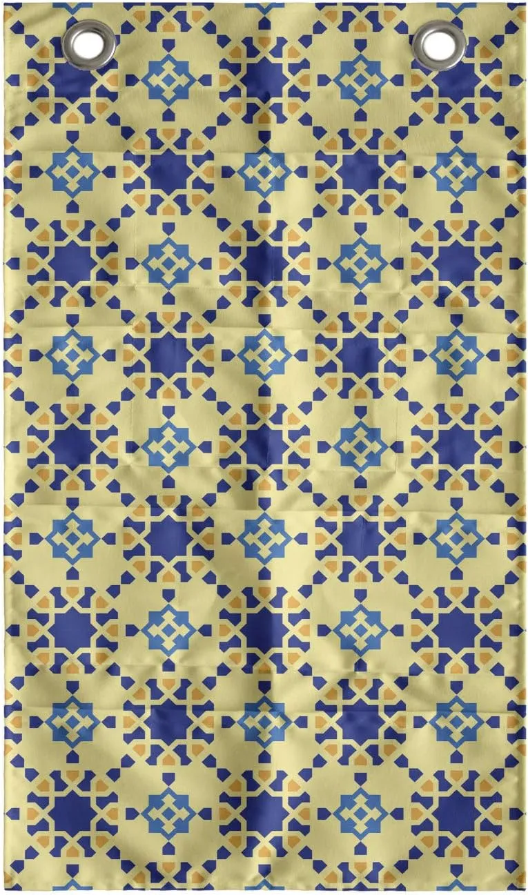 Ambesonne Ethnic Hanging Pocket Organizer, Modern Interpretation of Geometric Flowery Motif on Creamy Back Classics, Printed Polyester Storage Bag with Pockets, 21" x 31", Violet Blue and Yellow