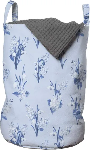 Ambesonne Floral Laundry Bag, Rhythmic Delicate Wild Flower Bundle Spring Theme in Cold Pastel Tones, Hamper Basket with Handles Drawstring Closure for Laundromats, 13" x 19", Pale Blue Ceil Blue