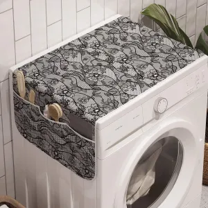 Ambesonne Floral Washing Machine Organizer, Lace Gothic Pattern with Flower Effect and Leaves Ornamental Antique Feminine Design, Anti-slip Fabric Top Cover for Washer Dryer, 47" x 18.5", Black Grey