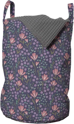 Ambesonne Flower Laundry Bag, Ornamental Composition with Blossoming Flowers Bouquet Corsage Flourishing Nature, Hamper Basket with Handles Drawstring Closure for Laundromats, 13" x 19", Multicolor