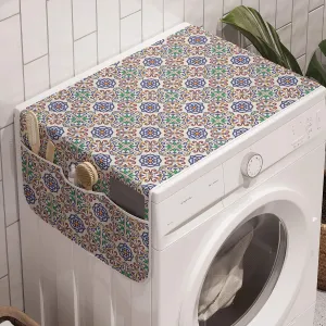 Ambesonne Geometric Washing Machine Organizer, Portuguese Tiles Floral Themed European Culture Elements Colorful Plant Design, Anti-slip Fabric Cover for Washers and Dryers, 47" x 18.5", Blue Green