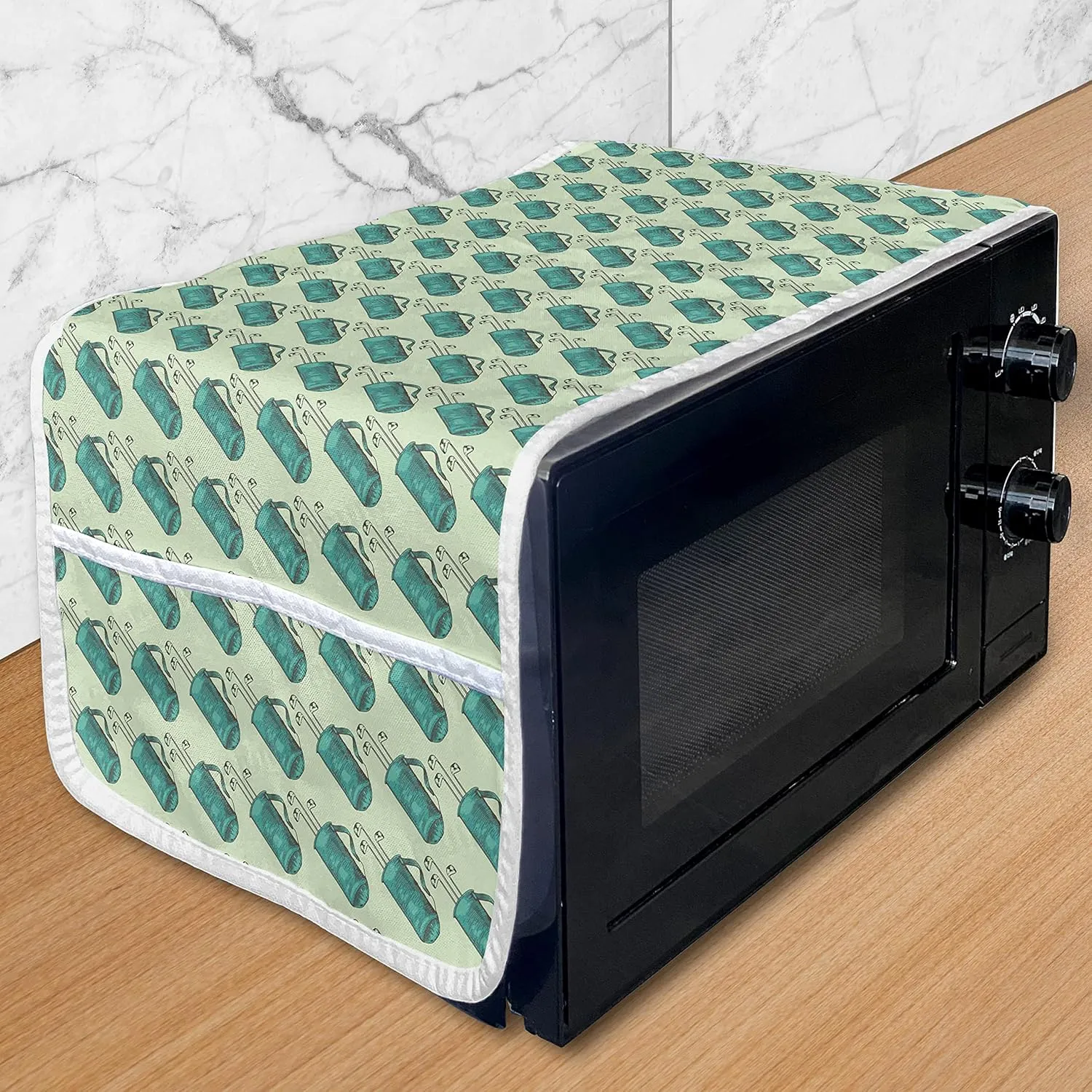 Ambesonne Golf Microwave Oven Cover, Clubs in a Bag with Shoulder Straps Modern Sports Hobby Illustration, Water Resistant Organizer with Pockets for Kitchen, 36" x 12", Turquoise and Pale Green