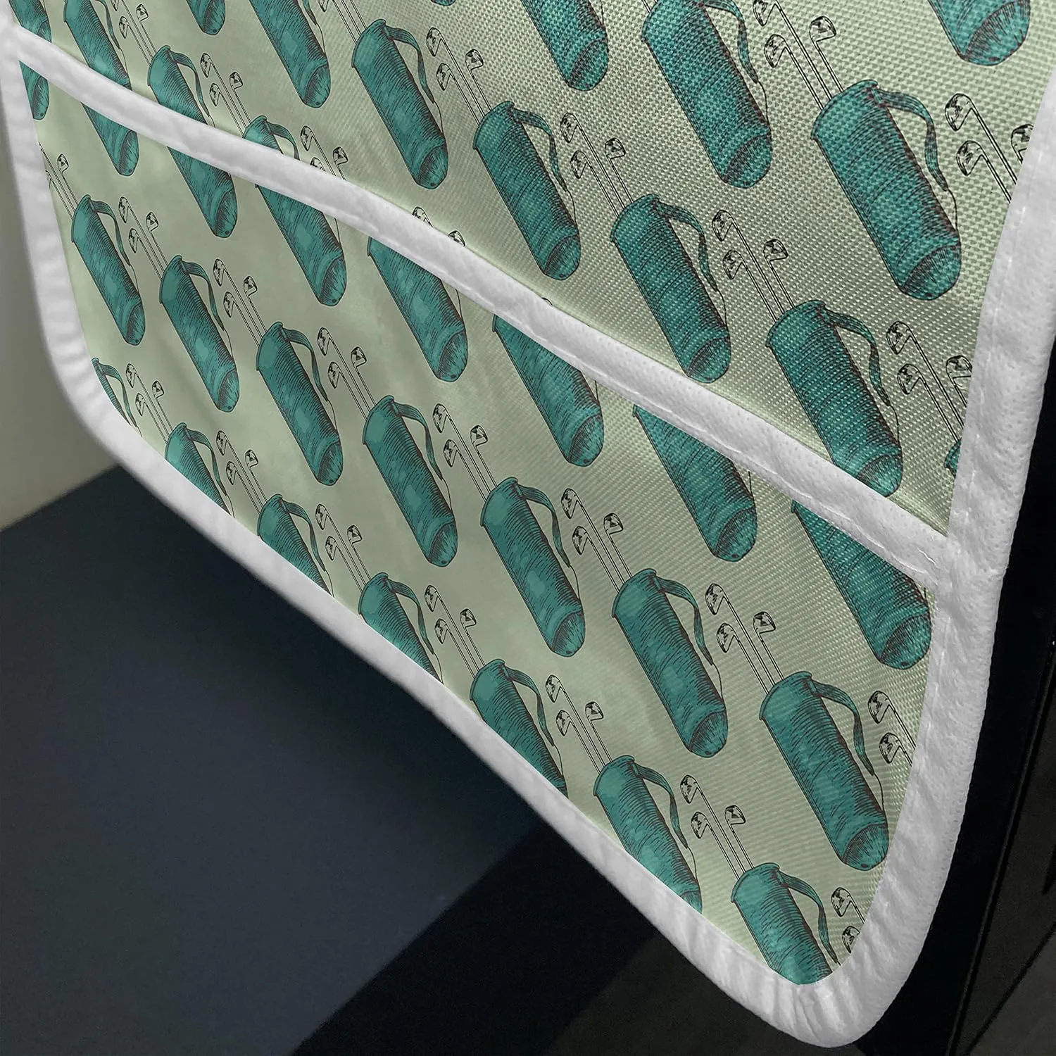 Ambesonne Golf Microwave Oven Cover, Clubs in a Bag with Shoulder Straps Modern Sports Hobby Illustration, Water Resistant Organizer with Pockets for Kitchen, 36" x 12", Turquoise and Pale Green