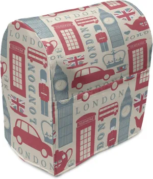 Ambesonne London Stand Mixer Cover, Popular British Culture Elements Retro Colors Flag Patterned Hearts, Kitchen Appliance Organizer Bag Cover with a Pocket, 6-8 Quarts, Coral Bluegrey