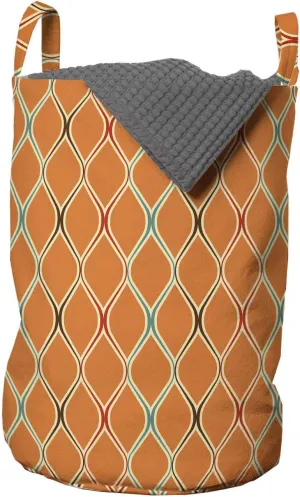 Ambesonne Orange Laundry Bag, Vibrant Old Fashion Trippy with Unusual Shapes in Earthen Toned Display, Hamper Basket with Handles Drawstring Closure for Laundromats, 13" x 19", Multicolor