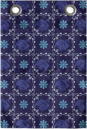 Ambesonne Peacock Hanging Pocket Organizer, Demonstration of Oriental Animal Pattern Ornate Feathers, Printed Polyester Storage Bag with Pockets, 14" x 20", Indigo Sea Blue