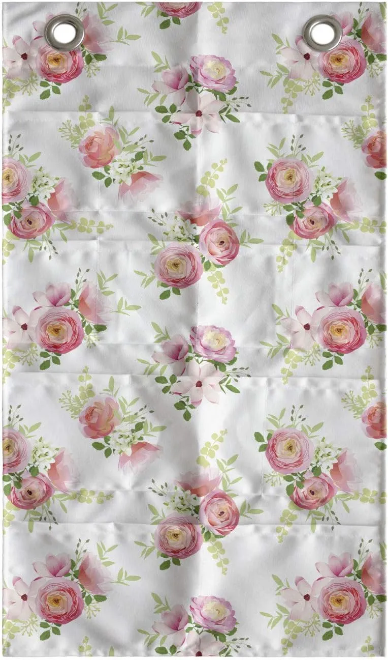 Ambesonne Shabby Flora Hanging Pocket Organizer, Nostalgic Themed Bunch of Magnolia Buds Rococo Poetic Fresh Nature, Printed Polyester Storage Bag with Pockets, 21" x 31", Green Pink Off White