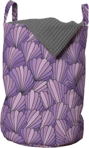 Ambesonne Shells Laundry Bag, Ornamental Seashells Interlacing Pattern Graded Tones Print, Hamper Basket with Handles Drawstring Closure for Laundromats, 13" x 19", Purple and Pale Pink
