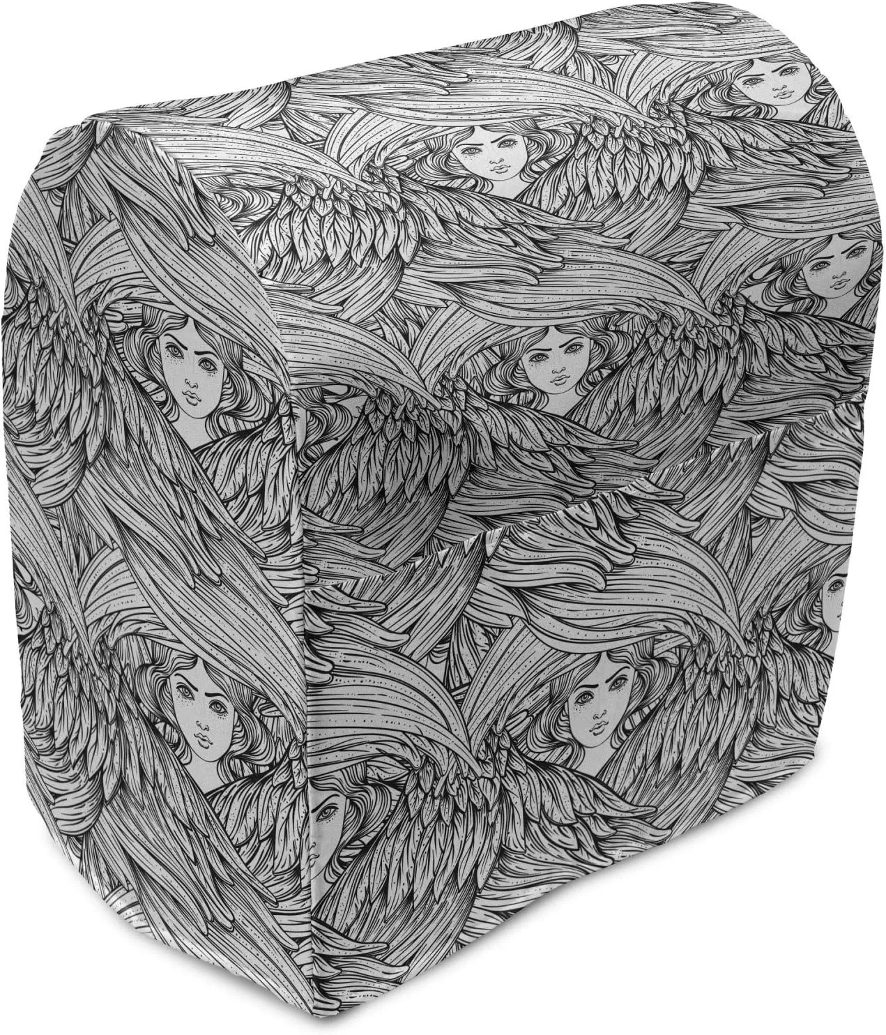 Ambesonne Sketch Stand Mixer Cover, Hand Drawn Woman Heads Images Surrounding Hair in Monochrome Style, Kitchen Appliance Organizer Bag Cover with a Pocket, 6-8 Quarts, Charcoal Grey and White