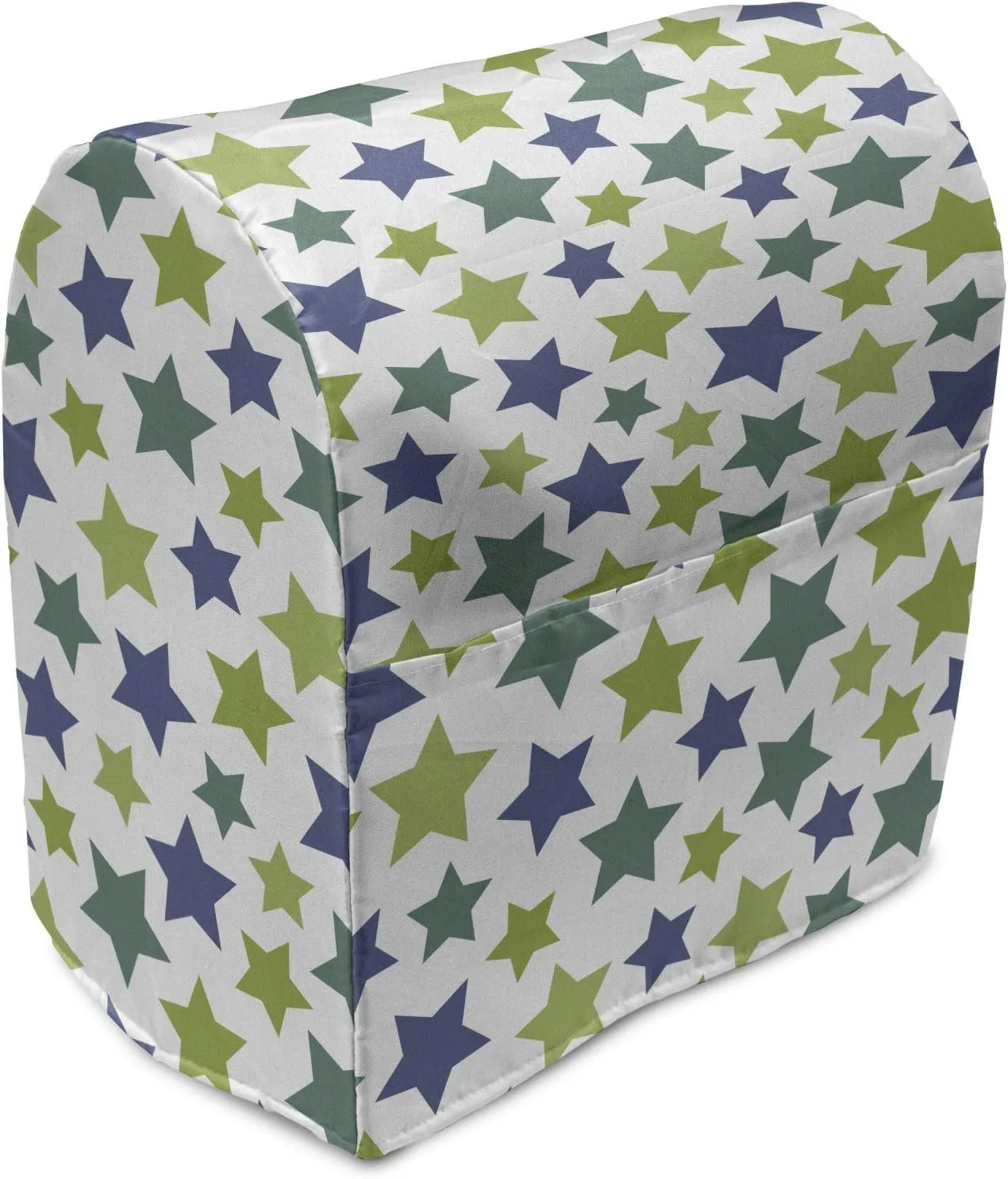 Ambesonne Stars Stand Mixer Cover, Continuing Pattern of Ornamental Shapes in Blue and Green Tones Repetition, Kitchen Appliance Organizer Bag Cover with a Pocket, 6-8 Quarts, White and Multicolor