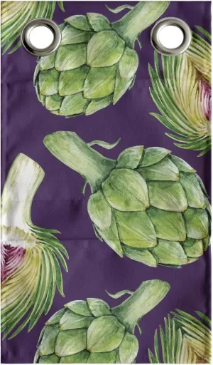 Ambesonne Vegetable Art Hanging Pocket Organizer, Vibrant Artichoke Motif Exotic Kitchen Tropical Recipe Diet Menu Kitchen, Printed Polyester Storage Bag with Pockets, 9" x 16", Fern Green Plum
