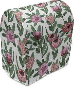 Ambesonne Vintage Botany Stand Mixer Cover, Protea Flowers with Leaves Spring Time Vibes Repetition, Kitchen Appliance Organizer Bag Cover with a Pocket, 6-8 Quarts, White Dried Rose and Green