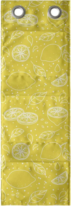 Ambesonne Yellow and White Hanging Pocket Organizer, Lemons Leaves and Water Droplets Design Monochrome Fruit Illustration, Printed Polyester Storage Bag with Pockets, 9" x 27", Yellow White