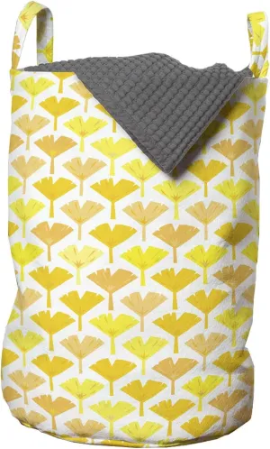 Ambesonne Yellow and White Laundry Bag, Monochrome Interpretation of Ginkgo Nut Leaves, Hamper Basket with Handles Drawstring Closure for Laundromats, 13" x 19", Dark Yellow Pastel Yellow