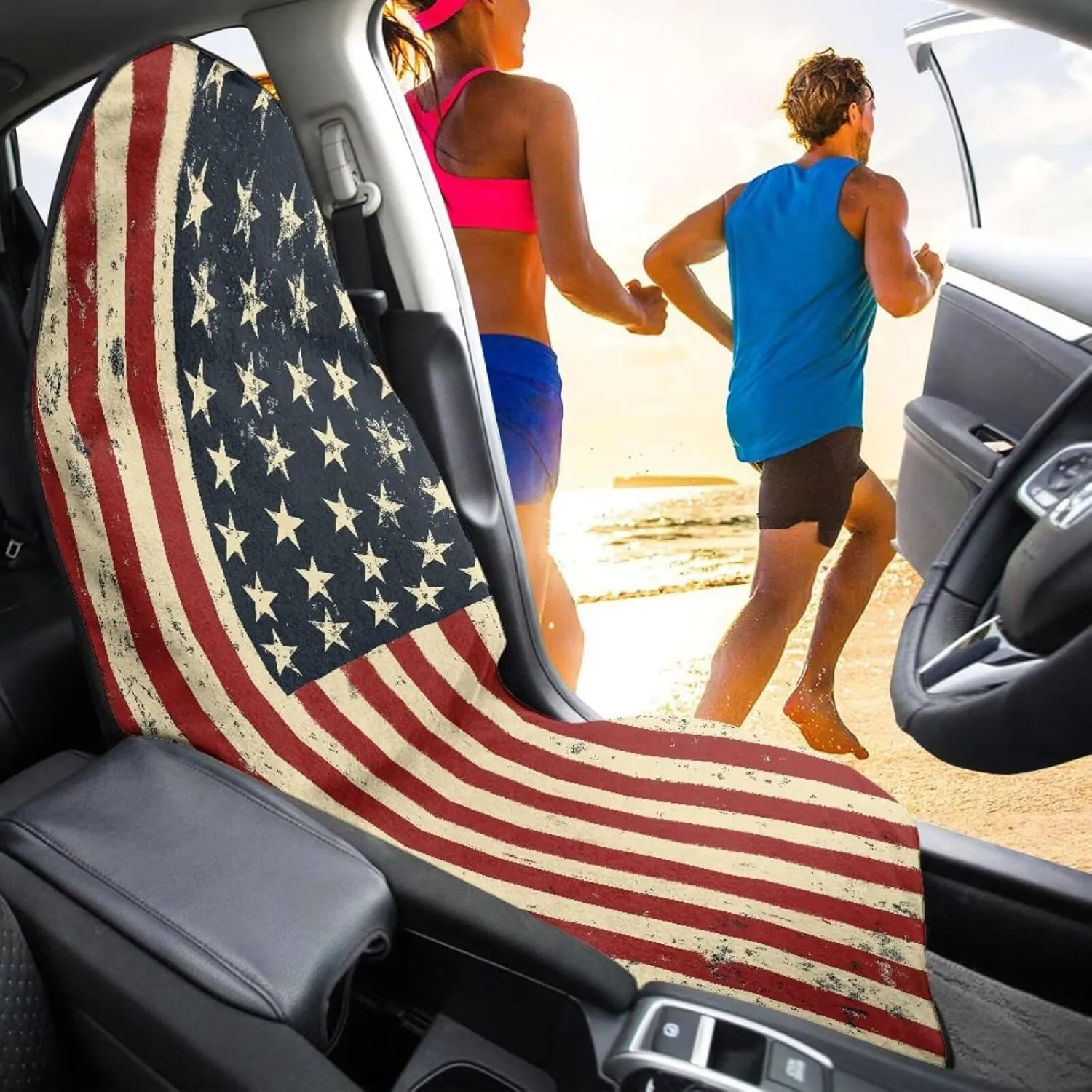 American Flag Front Seat Cover for Car Fashion Car Seat Protector for Women Waterproof Sweat Carseat Protector for SUV Vehicle Sedan Truck Gift for Holiday